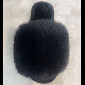 Women's Faux Fur Slippers Fuzzy Flat Fluffy Open Toe House Shoes Indoor outdoor